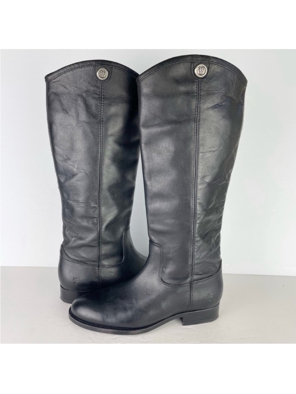 Frye Melissa Button Tall Black Leather Pull On Equestrian Boots